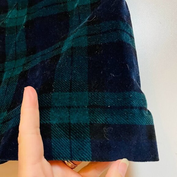 Talbots Skirt Tartan Watch Plaid Velvet Ruffle Pockets Blue Green Holiday Stretc - Picture 8 of 12